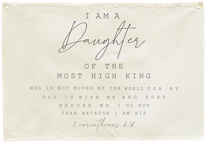 Nursery Rectangular Canvas Banner Wall Decor-Flag Sign Art for Baby Girl Kid Teen,Bedroom Playroom Reading Room Nursery Decor,Baby Shower Christmas Gift-I Am a Daughter Of the Most High King