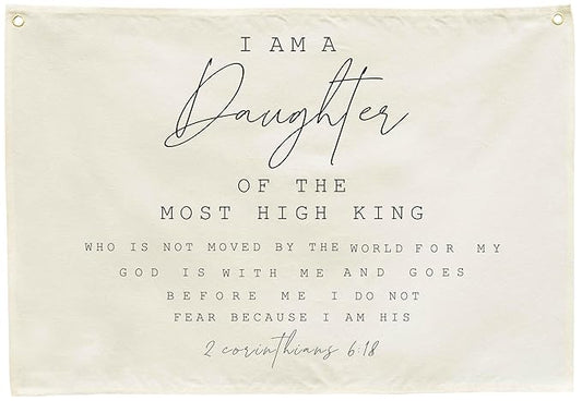 Nursery Rectangular Canvas Banner Wall Decor-Flag Sign Art for Baby Girl Kid Teen,Bedroom Playroom Reading Room Nursery Decor,Baby Shower Christmas Gift-I Am a Daughter Of the Most High King