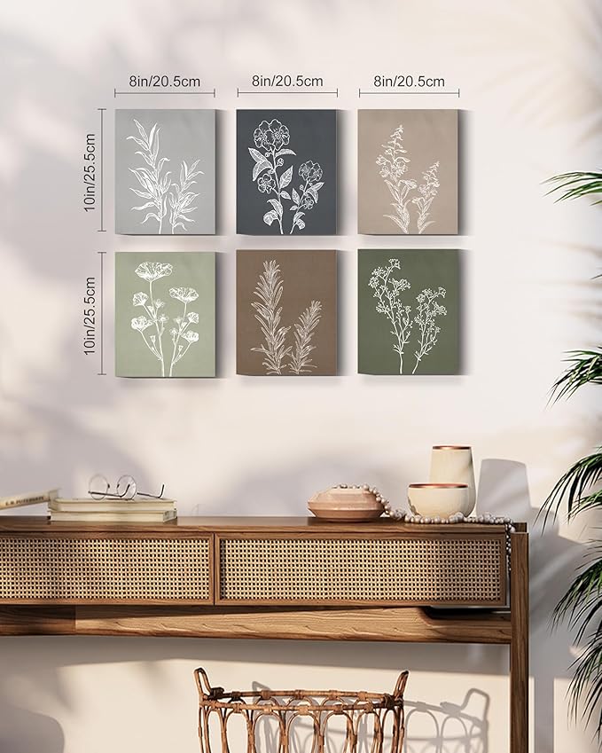 Drsoum Botanical Wall Art Framed Boho Wall Art Decor Wooded Minimalist Vintage Print Modern Rustic Farmhouse Home Kitchen Decor 8x10inx6pcs