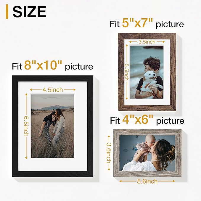 Vittanly 12 Pack Picture Frames Collage Wall Decor for Mounting or Tabletop Display, Gallery Wall Frame Set for Family, Multi Sizes Including 4pcs 8x10, 4pcs 5x7, 4pcs 4x6, Black, Brown and Dark Grey