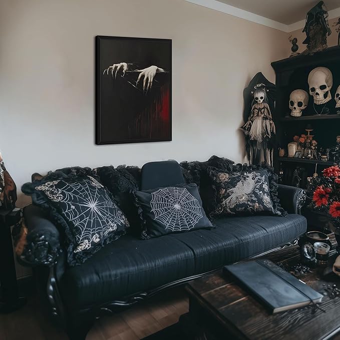 Framed Gothic Clawed Hands Dracula Vampire Canvas Wall Art for Home Decor - Halloween Dark Academia Moody Picture Prints, Occult Spooky Goth Paintings Wall Decor for Corridor 12x16 inch