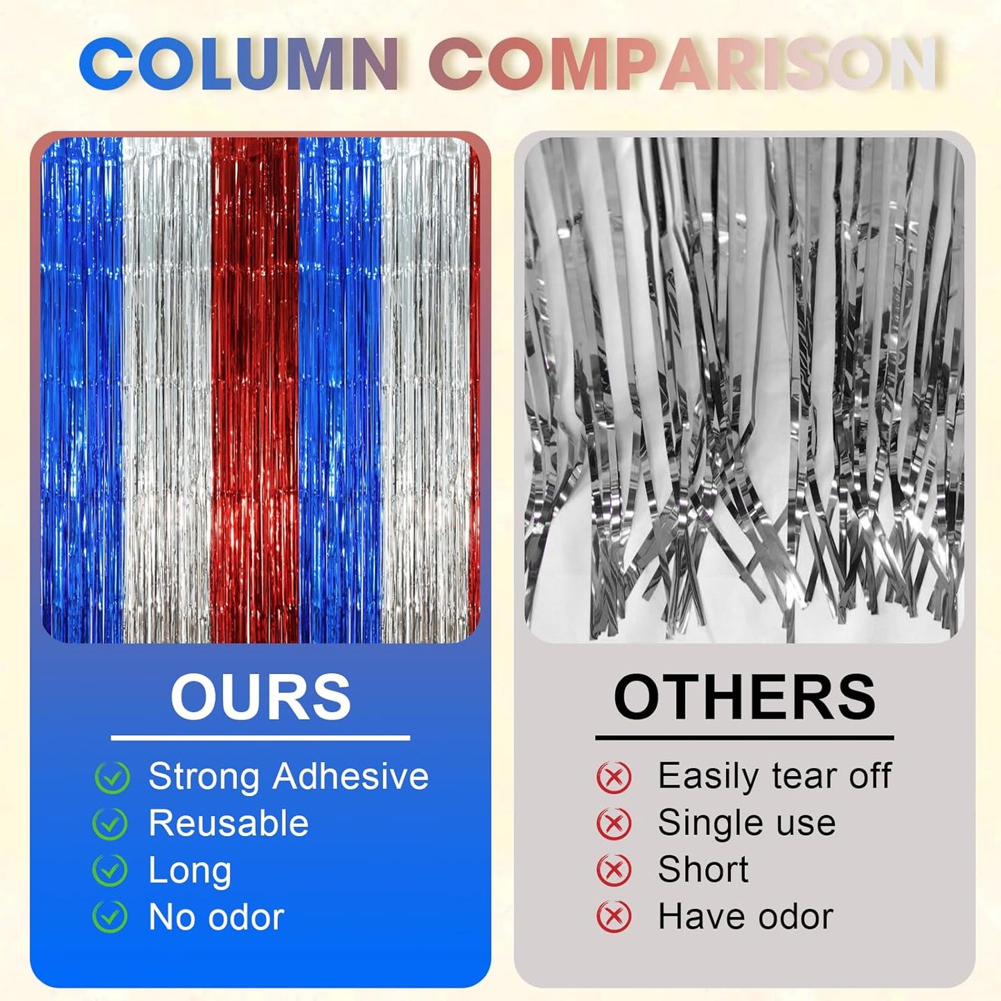 3 Pack 3.3 x 8.2 ft Blue Red Silver Foil Fringe Backdrop Curtains, Tinsel Streamers Party Decorations, Fringe Backdrop, Door Shimmer for Independence Day or Birthday Party
