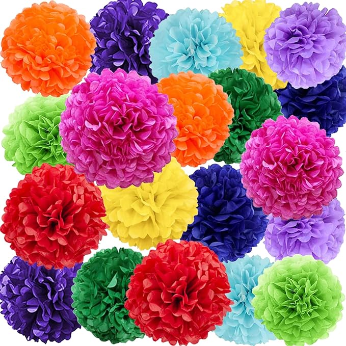 We Moment Colorful Tissue Paper Flowers Decorations for Birthday Mexican Party Party Decor Ceiling Wall Hanging Tissue Pom Poms 20pcs