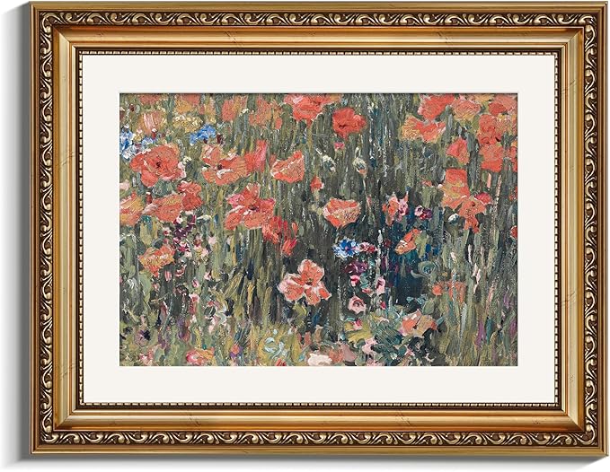VIYYIEA Gold Framed Impressionist Wildflower Meadow Canvas Wall Art, Vintage Floral Painting for Sophisticated Living Room or Master Bedroom | Lightweight No-Glass Design | 11x14 Inch