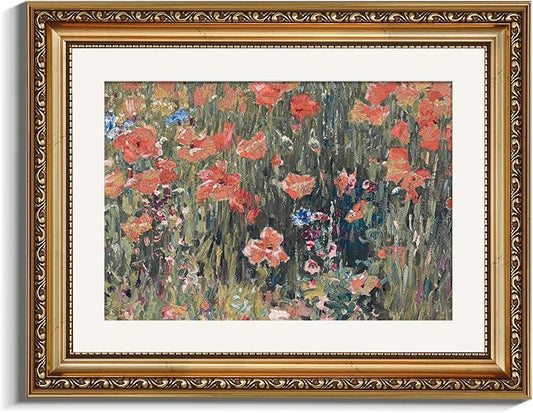 VIYYIEA Gold Framed Impressionist Wildflower Meadow Canvas Wall Art, Vintage Floral Painting for Sophisticated Living Room or Master Bedroom | Lightweight No-Glass Design | 11x14 Inch