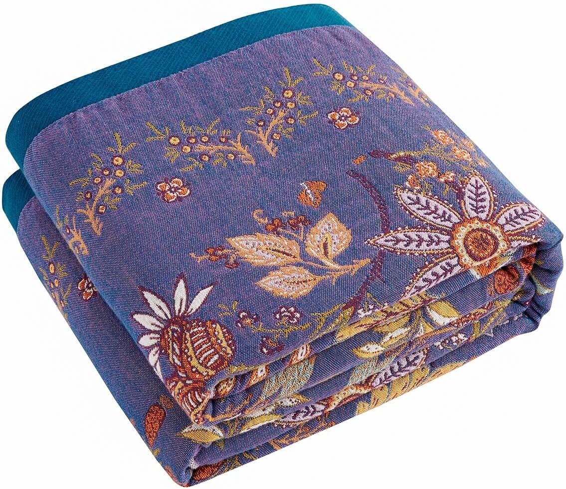 Boho Blanket, 100% Cotton Farmhouse Decorative Throw Blanket, 60"x80" Reversible Bohemian Throw Blanket, Purple All Season Muslin Breathable Woven Blankets Quilt