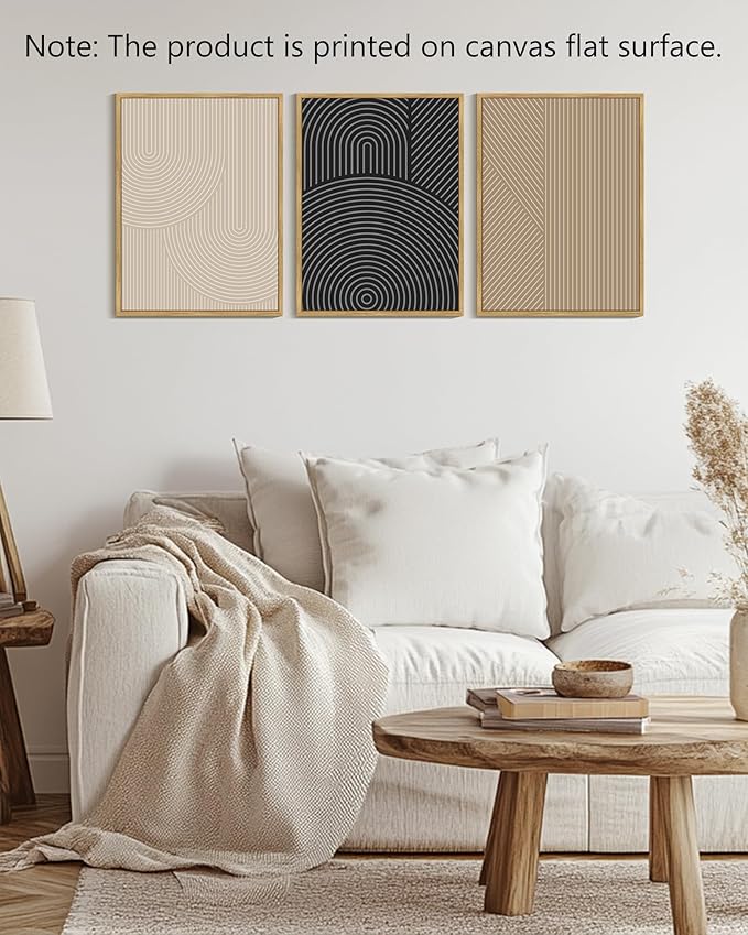 Drsoum Minimalist Boho Wall Art Framed Modern Abstract Neutral Line Wall Decor Mid Century Geometric Artwork Bedroom Living Room 12x16in Natural Framed