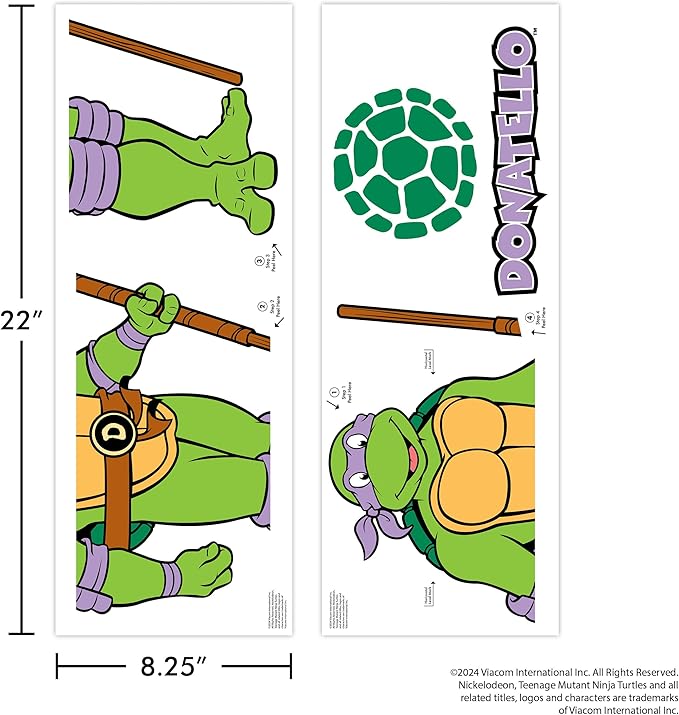 TMNT Teenage Mutant Ninja Turtles Donatello Wall Decal - 21" Donnie Purple Vinyl Wall Sticker Bedroom Decorations - Peel and Stick Room Decor