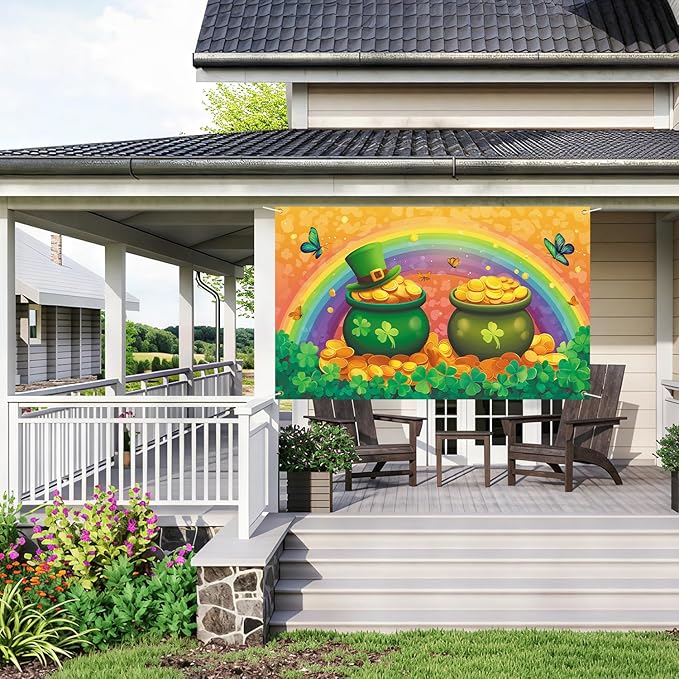 St Patricks Day Banner Backdrop 71"x43" St Patrick's Day Decorations Shamrocks Happy St. Patrick's Day Holiday Backdrop for Indoor Outdoor Party