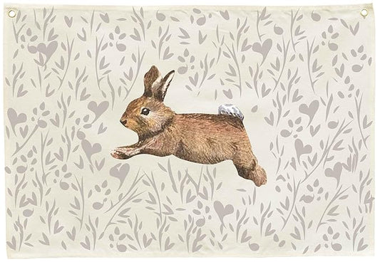 Nursery Rabbit Rectangular Canvas Banner Wall Decor for Nursery Bedroom Playroom Decor-Cute Bunny Rabbit Poster Flag Sign Art for Baby Boy Girl Kids,Baby Shower Birthday Easter Christmas Gift