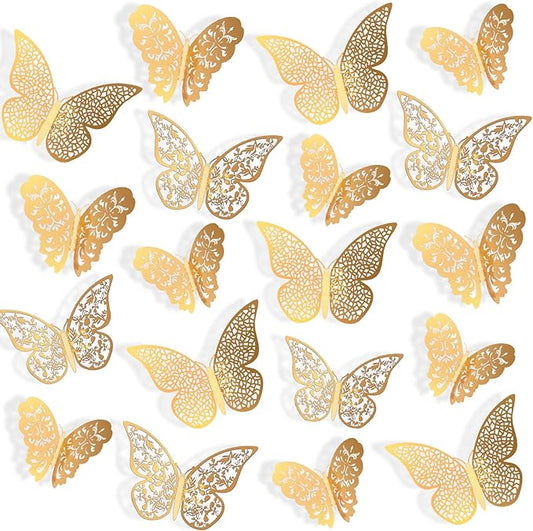 Bememo 72 Pieces 3D Butterfly Wall Decals Sticker Decal Wall Decor Art Decorative Sticker 3 Sizes for Room Offices Bedroom Bathroom Living Room Decor(Gold)