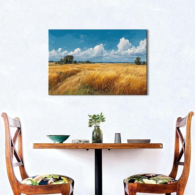 Kitchen Wall Art Farmhouse Wall Decor Rustic Autumn Farm Land Painting Country Landscape Canvas Prints Rustic Botanical Pictures Vintage Countryside Artwork for Living Room Home Decoration 16x24"