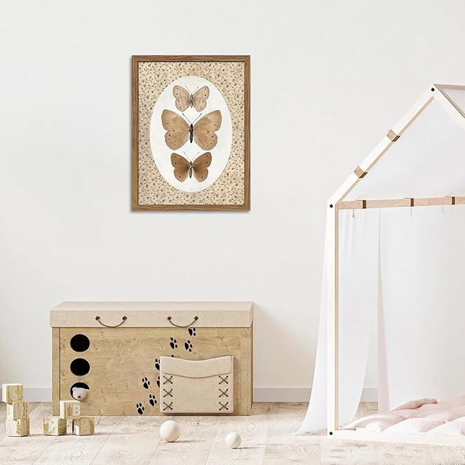 Framed Butterfly Canvas Wall Art, Vintage Butterfly Pictures Posters Wall Decor, Modern Farmhouse Decor, Rustic Retro Butterflies Paintings Prints for Bedroom Bathroom Shelf 8x10 inch