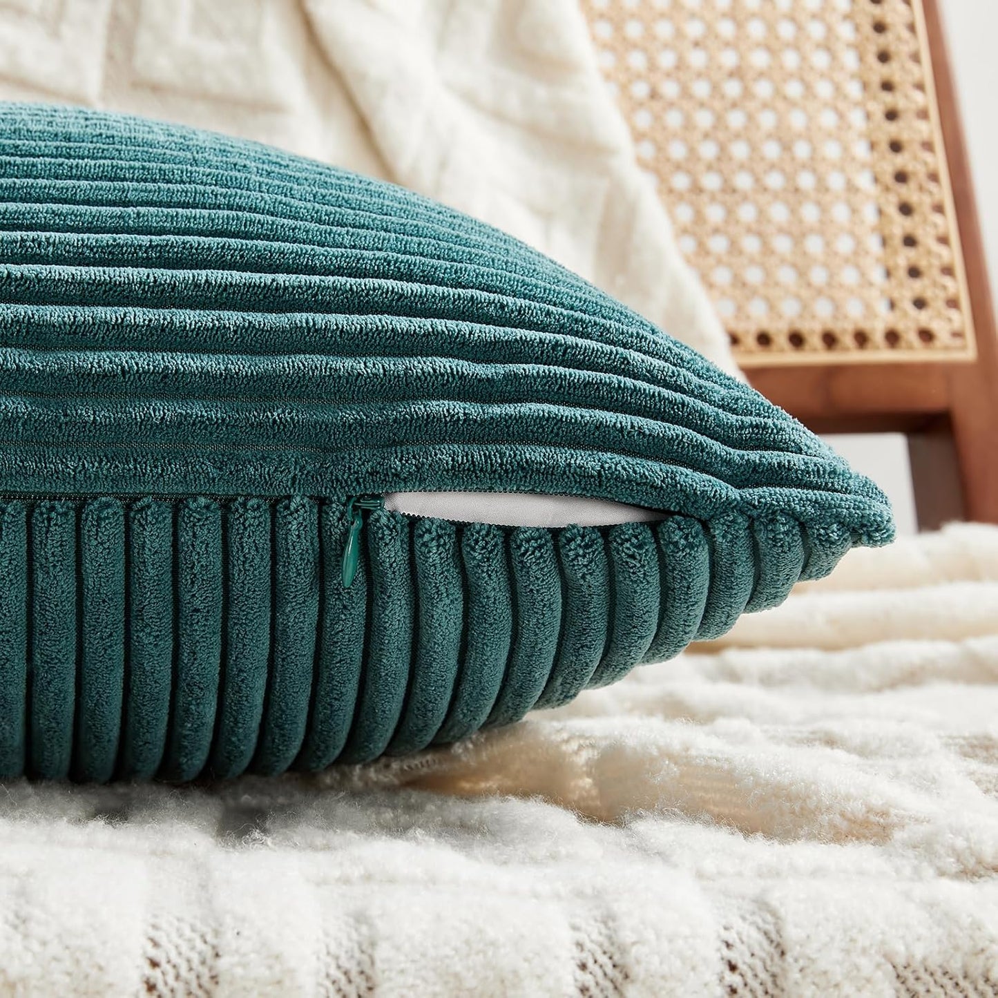 Fancy Homi 2 Packs Teal Big Decorative Throw Pillow Covers 24x24 Inch for Living Room Couch Bed, Rustic Farmhouse Boho Home Decor, Soft Corss Corduroy Patchwork Accent Square Cushion Case 60x60 cm