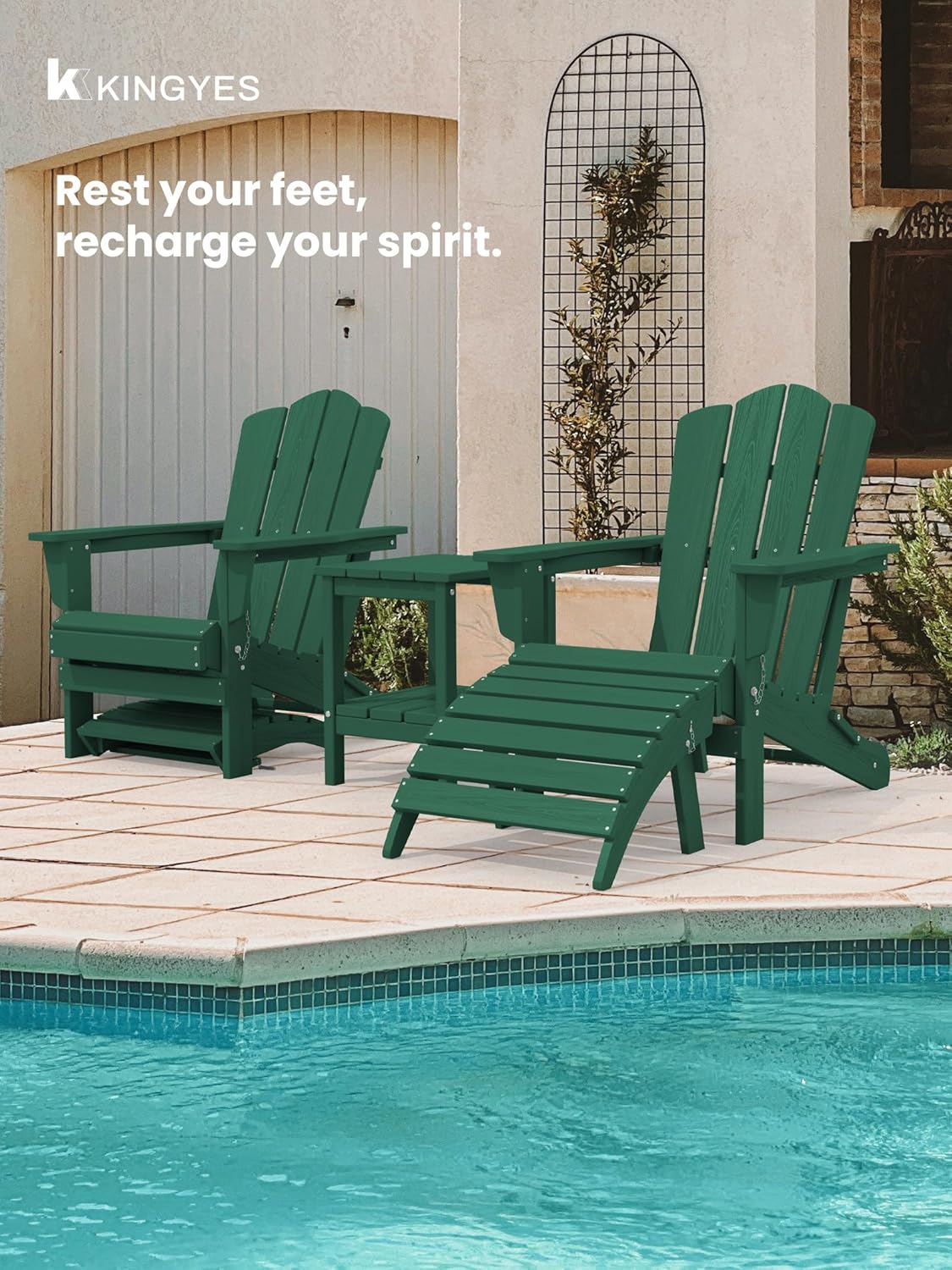 KINGYES Folding Adirondack Ottoman for Adirondack Chair, Green