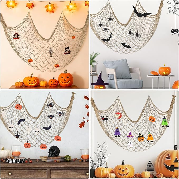 Decorative Fishing Net 3 Pack, 5x10 ft Large Caramel Fish Net Decor for Wall, Photo Display, Nautical Mermaid Pirate Ocean Themed Beach Hawaii Under The Sea Party Decorations