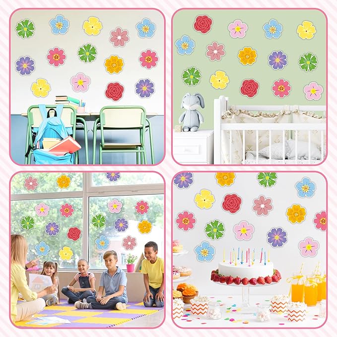 JOETMAE 54Pcs Spring Summer Floral Paper Cutouts - Flower Cut-Outs for Spring Bulletin Board, Party Home Classroom Wall Decoration, Back to School Decor