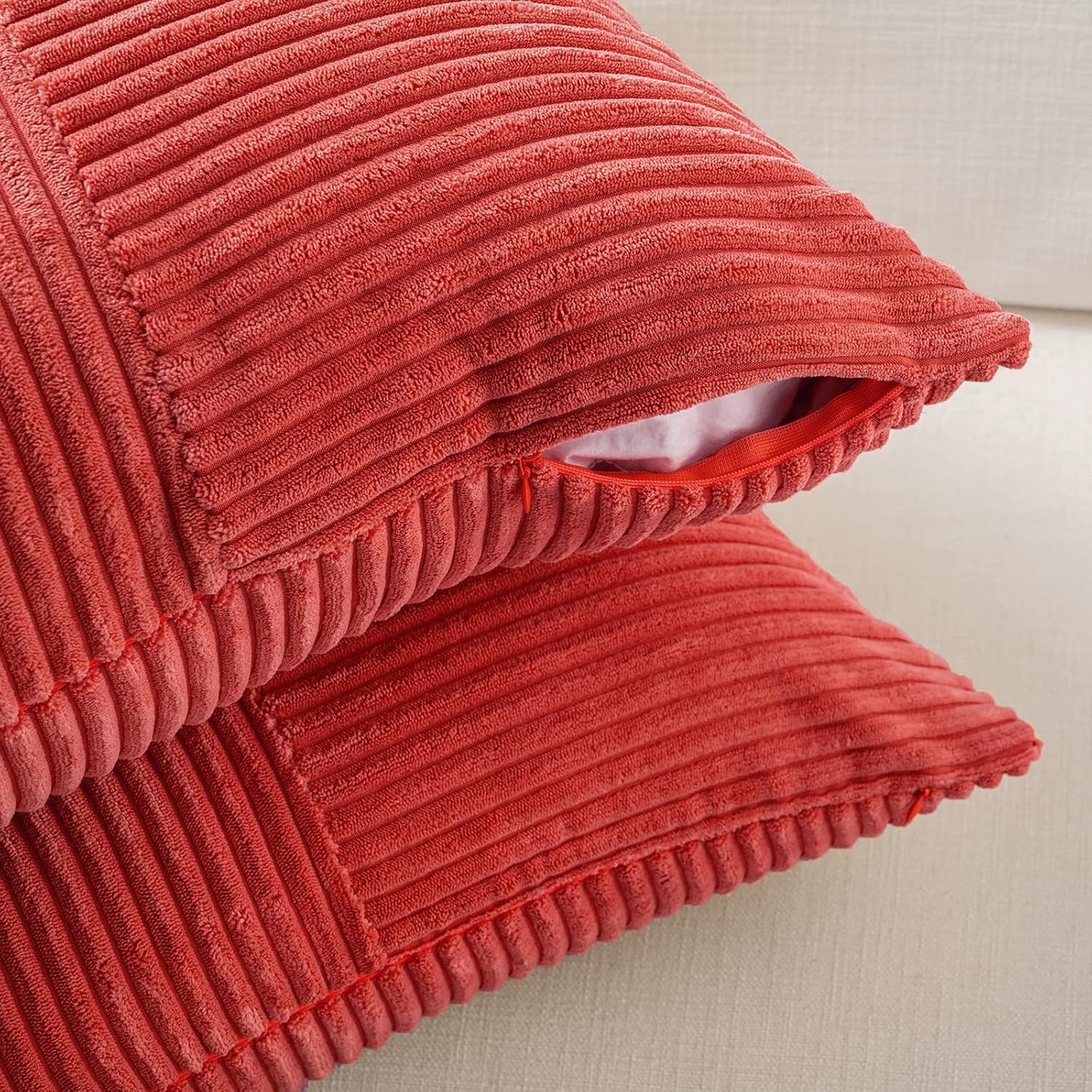 Fancy Homi 2 Packs Red Long Lumbar Decorative Throw Pillow Covers 16x24 Inch for Couch Bed Sofa, Holiday Christmas Home Decor Gift, Soft Striped Corduroy Rectangle Accent Cushion Case 40x60 cm