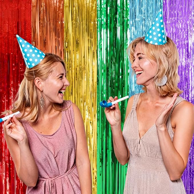 2 Pack Rainbow Backdrop Party Decorations Tinsel Curtain Party Streamer Foil Fringe Birthday Decorations Photo Booth Colorful Theme First Day of School Engagement Baby Shower Decor