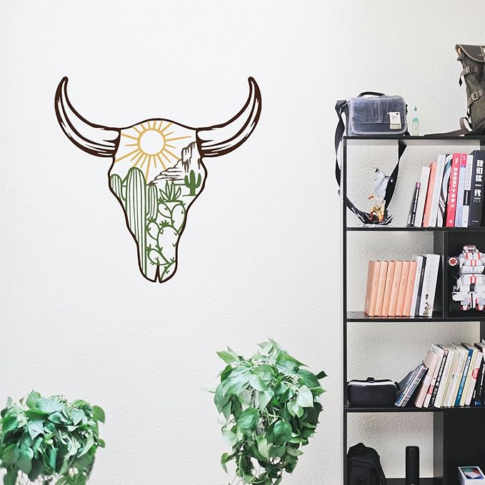 RESACO Cow Skull Metal Wall Art Western Wall Decor Western Bathroom Decorations Southwestern Decor Desert Wall Sculptures for Living Room Bedroom Indoor Outdoor (13in x 13in colorful)