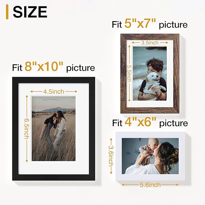 Vittanly 12 Pack Picture Frames Collage Wall Decor for Mounting or Tabletop Display, Gallery Wall Frame Set for Family, Multi Sizes Including 4pcs 8x10, 4pcs 5x7, 4pcs 4x6, Black, Brown and White