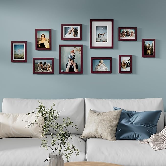 Vittanly Picture Frames Set of 10, Picture Frames Collage Wall Decor with Two 8x10, Four 5x7 and Four 4x6 Photo Frames, Gallery Wall Frame Set for Wall or Tabletop Display, Cherry Red
