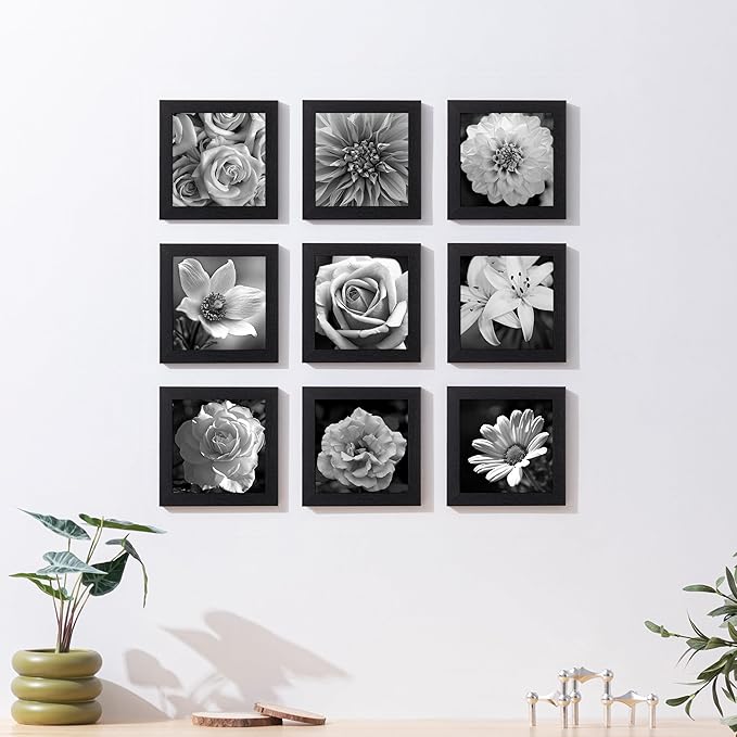 eletecpro 6x6 Picture Frames Set of 9, Classic Gallery Wall Frame Displays 6x6 Photos on the Table, Square Collage Wall Decor, Black Picture Frames with Hanging Hardware for Home Wall Art