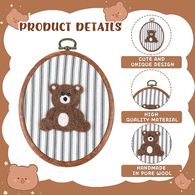 Chunful Felted Nursery Wall Decor Cute Wall Art Decorative Artwork for Nursery Themes Bathroom Living Room Classroom Home Decoration (Blue Striped Bear)