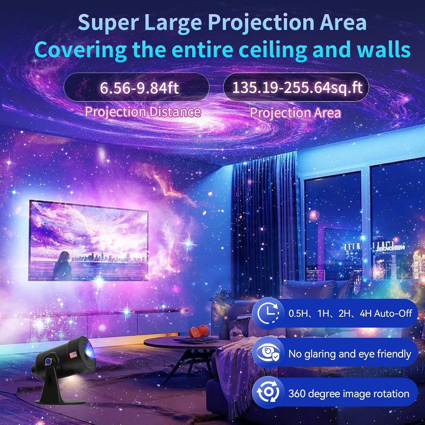 [Newest 8th Gen Planetarium Projector] Galaxy Projector(Black), HD Brighter Wider Projection Planetarium Star Projector with 7-Color Night Light Realistic Starry Sky Space Solar System Moon Nebula for Bedroom Ceiling Room Decor