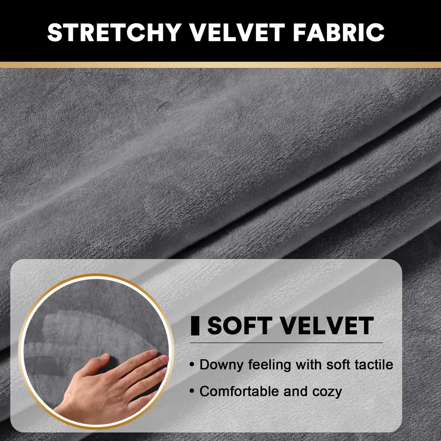 PrinceDeco Stretch Sofa Cushion Covers for Couches and Sofas,Soft Velvet Couch Seat Covers, Sofa Covers Washable, Seat Cushion Cover for 3 Couch Sofa Pet Friendly - Grey, Each Width Up to 29.5"