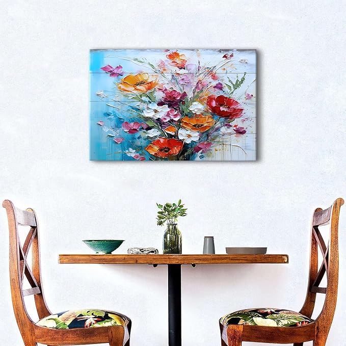 Colorful Flowers Wall Art Wildflowers Wall Decor Farmhouse Floral Picture Canvas Prints Red Orange Poppy Bouquets Picture Painting Abstract Nature Artwork Kitchen Living Room Home Decoration 16x24"
