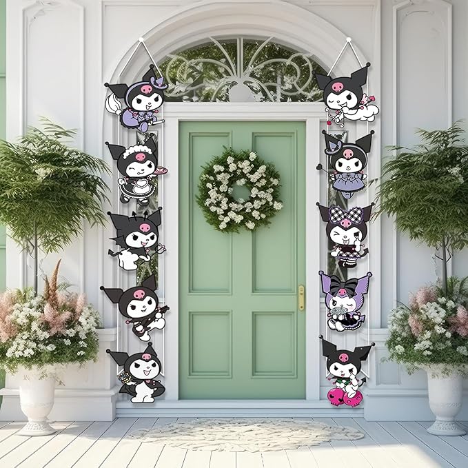 Kuormi Birthday Party Supplies Porch Sign, Cute Kawaii Theme Hanging Door Banner, Wall Decoration for Kuormi Girls Birthday Party, Indoor Outdoor Party Supplies