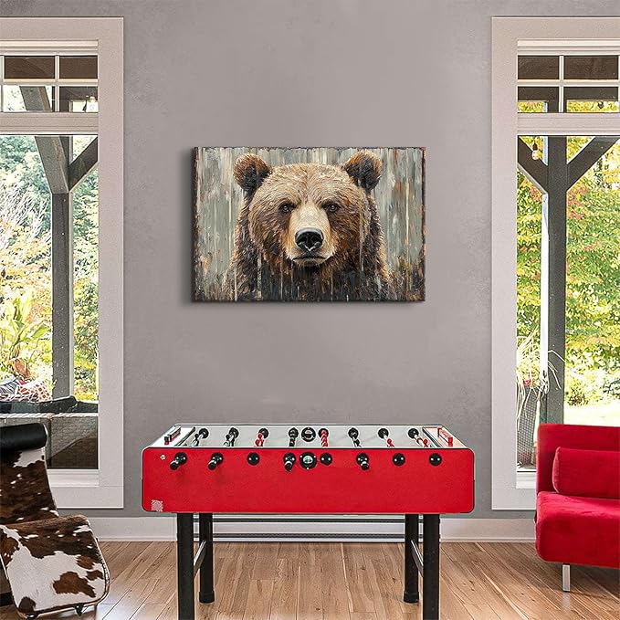 Bear Wall Art Farmhouse Wall Decor Rustic Animal Heads Canvas Prints Funny Animal Pictures Wildlife Portrait Painting Natural Modern Artwork for Teen Bedroom Living Room Home Decoration 24x36"