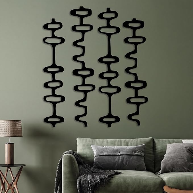 Wenqik 8 Pack Mid Century Modern Wall Decor Wood Midcentury Vintage Retro 3D Large Art Wall Sculpture Elegance Abstract Geometric Panels for Interior Living Room Home Office Bedroom(Black)