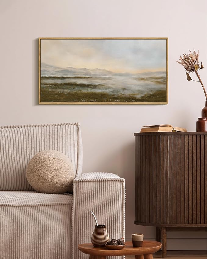 SHENIFY Vintage Framed Wall Art Rustic Foggy Mountain Landscape Scenery Home Decor Retro Wilderness Decorations for Farmhouse Bedroom Ready to Hang Wall Artwork - 8x16in Natural Framed