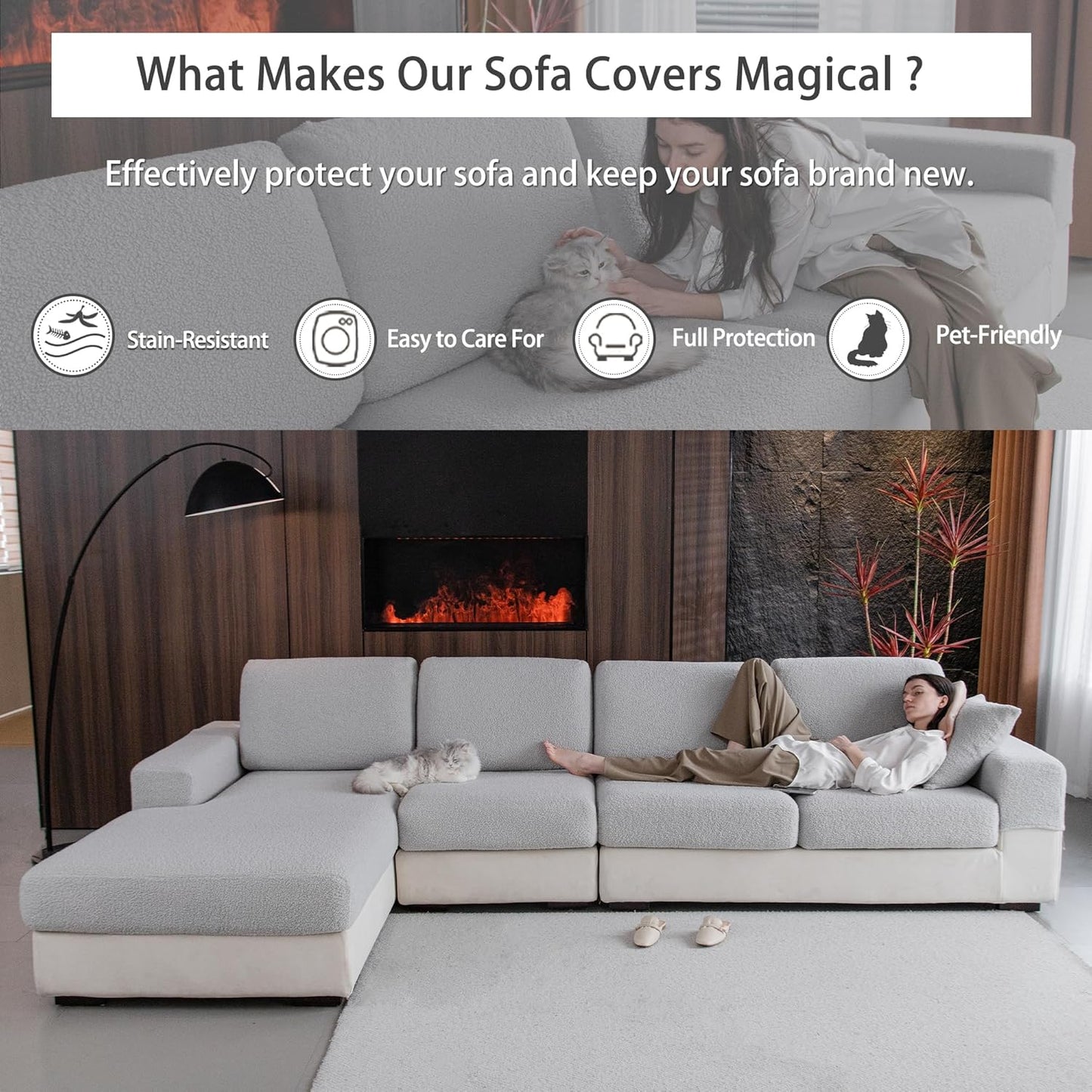 Couch Cushion Covers for Sectional Sofa, Stretch Soft Sofa Slipcovers Washable Wear-Resistant Universal Furniture Protector for Living Room(2 Seaters Covers, Light Gray)