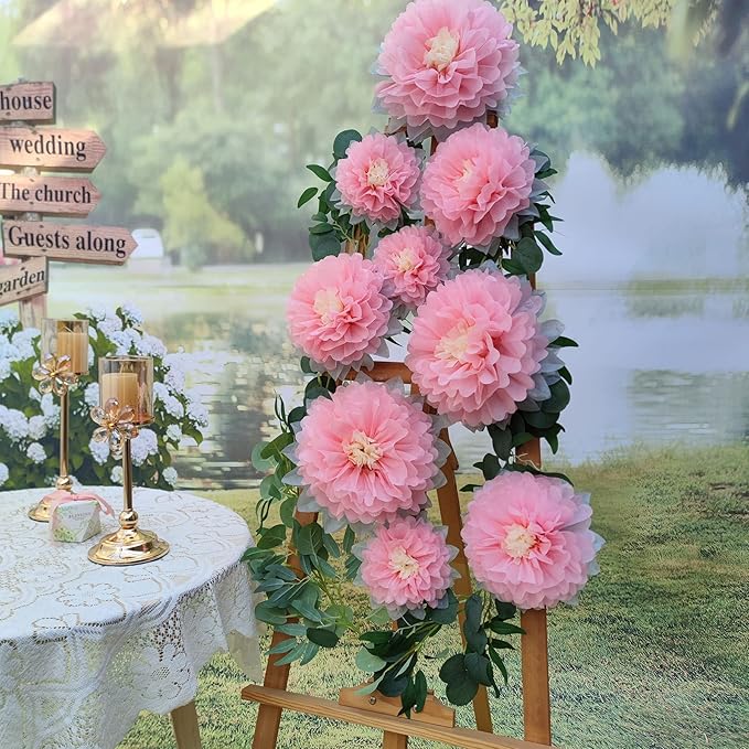 Mybbshower Paper Flower Decorations for Wall Backdrop Girld Nursery Wall Decor Wedding Bridal Shower Rooms Pink Grey Sizes 11" 9" 7" Pack of9