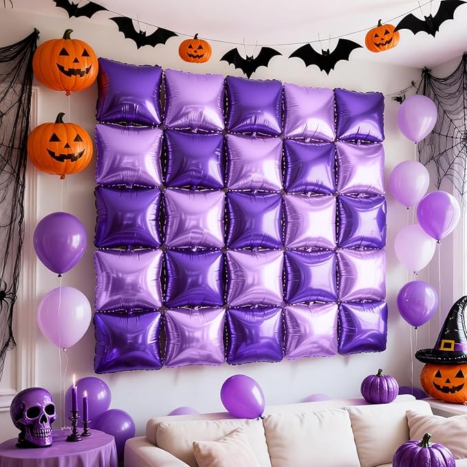 NISOCY 25PCS Purple and Light Purple Square Foil Balloons Wall Backdrop Double Sided Dark Purple and Purple Balloons Arch Kit for Birthday Anniversary Wedding Baby Bridal Shower Party Decorations