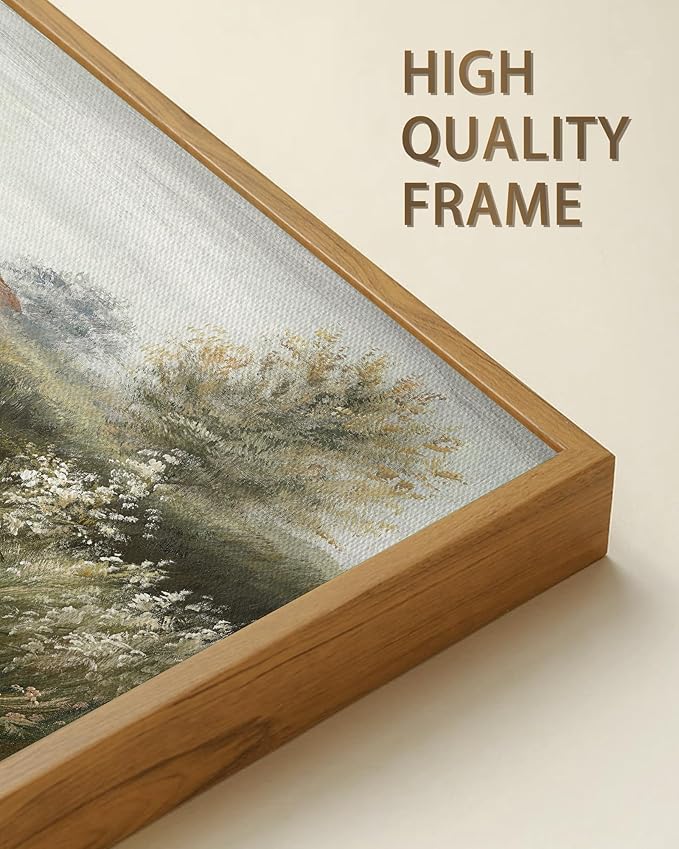 SHENIFY Vintage Landscape Framed Wall Art Meadow Scenery Farmhouse Decor Retro Painting for Bedroom Living Room Ready to Hang Wall Artwork - 8x16in Natural Framed