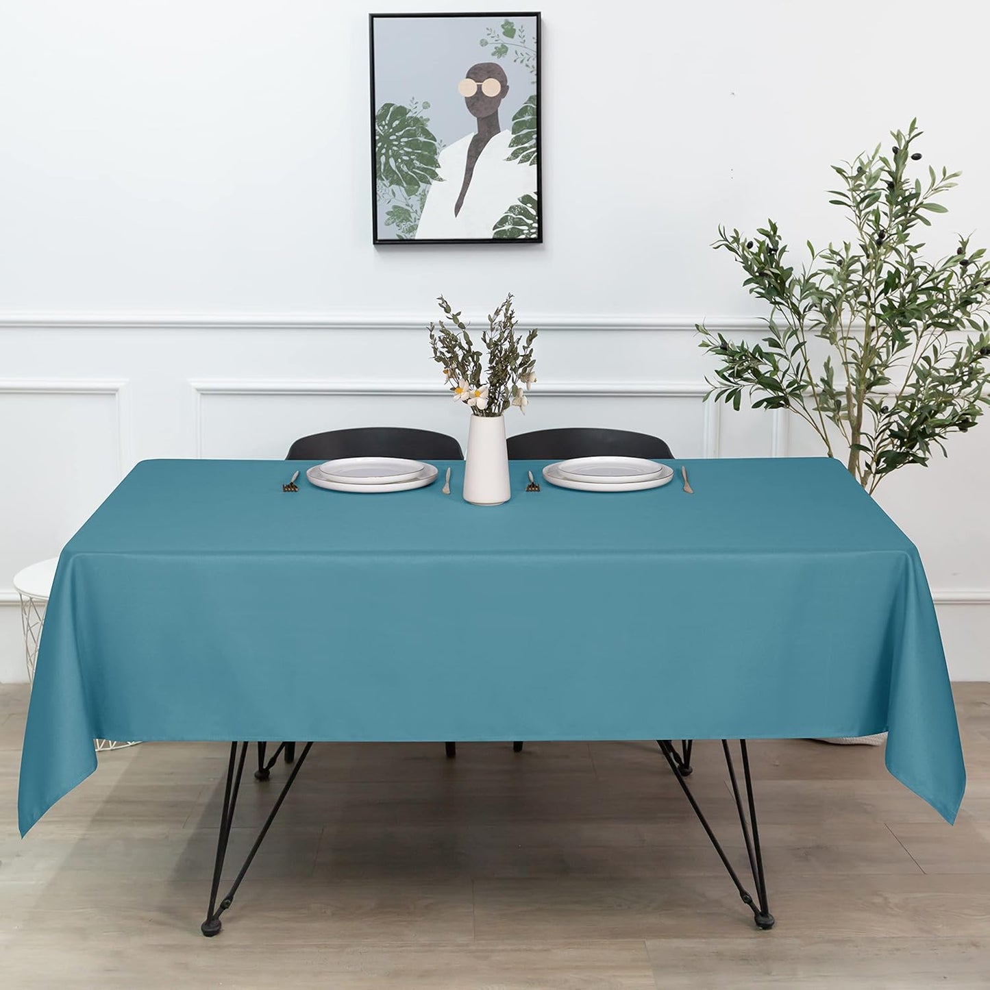 sancua Rectangle Tablecloth - 54 x 78 Inch - Stain and Wrinkle Resistant Washable Polyester Table Cloth, Decorative Fabric Table Cover for Dining Tables, Buffet Parties and Camping, Teal