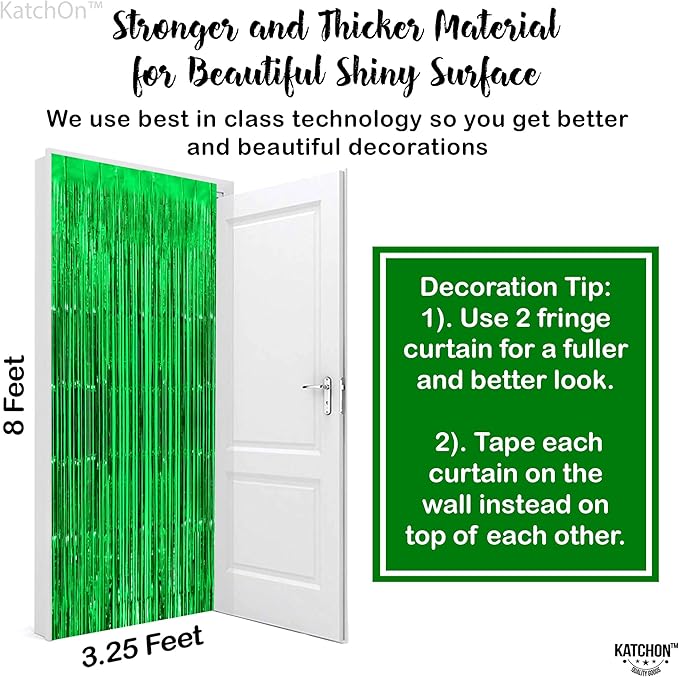KatchOn, Green Streamers - 3.2x8 Ft, Pack of 2 | Green Backdrop for Dinosaur Birthday Decorations | Backdrop for Graduation Decorations 2026 | Door Streamers for Jungle, Safari Party Decor