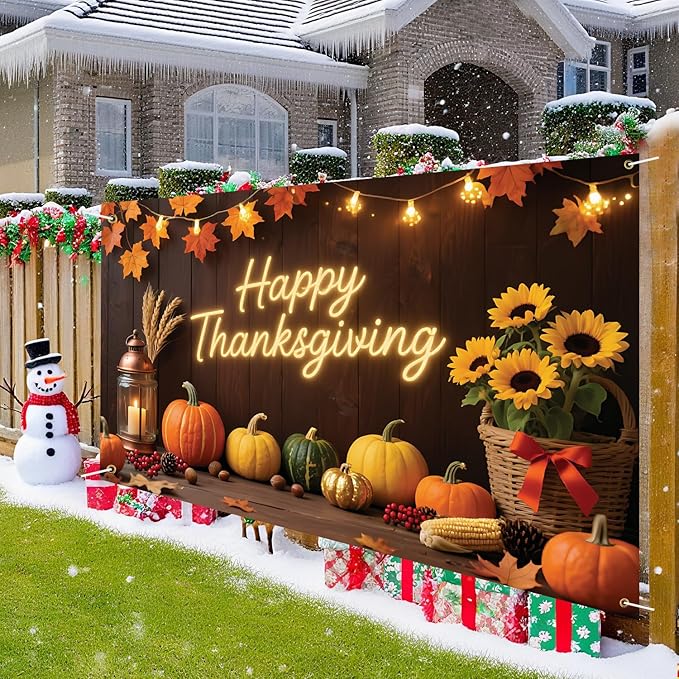 Happy thanksgiving Backdrop 71x43Inch Happy thanksgiving Banner Fall Party Theme Decorations Party Yard Sign