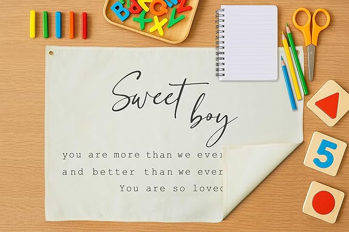 Nursery Rectangular Canvas Banner Wall Decor for Nursery Bedroom Playroom Decoration,Poster Flag Sign Wall Art for Baby Boy Kids Teen,Baby Shower Birthday Christmas Gift-Sweet Boy Quote