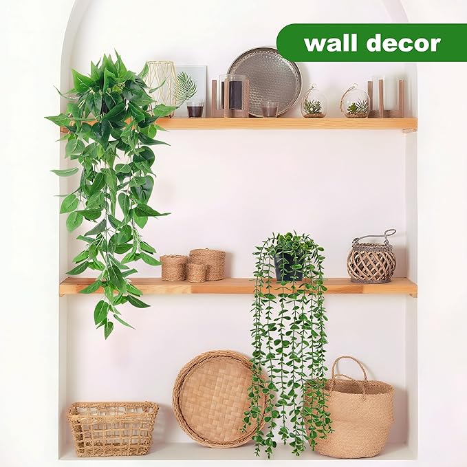 Der Rose 4Pcs Fake Plants Hanging Artificial Ivy Vine Faux Eucalyptus Hanging Plants, Boston Fern, String of Pearls for Living Room Aesthetic Bedroom Boho Kitche Wall Shelf Indoor Outdoor Decor