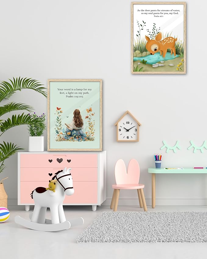 KensTro Natural OAK Wood Nursery Decor Framed Wall Art, 12x16 in Inspirational Christian Bible Verse Wall Art,My Soul Pants for You God Psalm 42:1 Print for Boys Girls Playroom Bedroom Decor Set of 1