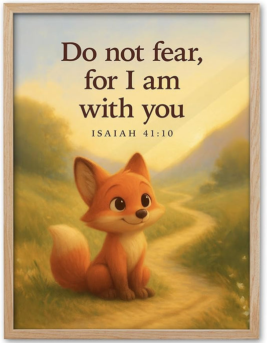KensTro Natural OAK Wood Nursery Decor Framed Wall Art,12x16 in Inspirational Christian Bible Verse Wall Art,Do Not Fear,I Am with You ISAIAH 41:10 Print for Boys Girls Playroom Bedroom Decor Set of 1