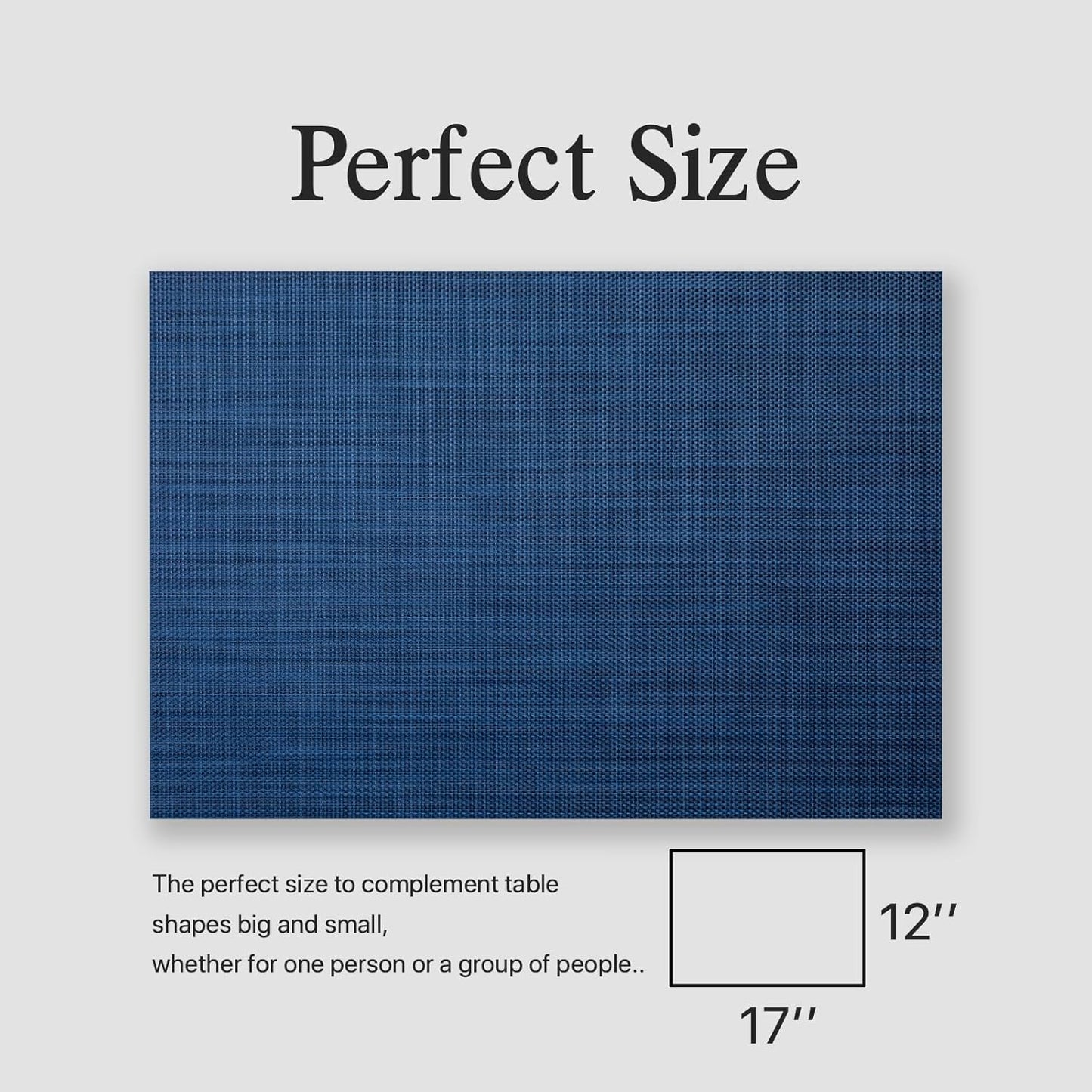 Placemats Set of 8 - Easy Clean Woven Vinyl Placemats for Dining Table, Indoor/Outdoor Place Mats, Washable PVC Table Mats（Navy Blue）