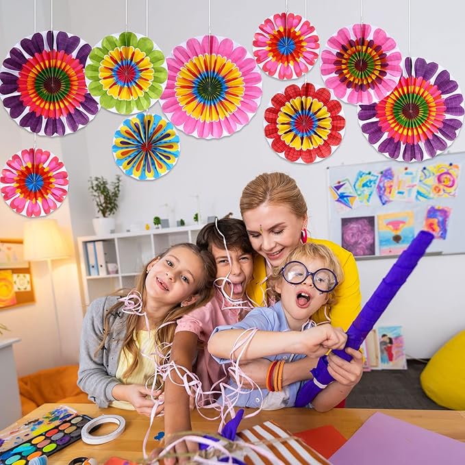 Outus Flower Hanging Decorations Fall Paper Fans Classroom Ceiling Wall Decor Colorful Bloom Paper Fan for Wedding Birthday Birthday Party Supplies(9 Pcs,Spring Flower)