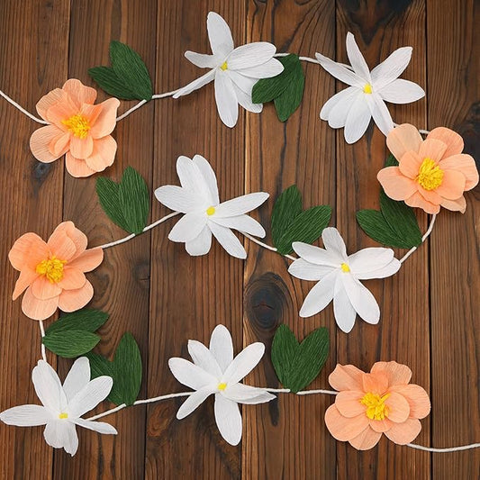 2Pcs Crepe Paper Flower Garlands, Handcrafted Hanging Flower Garland, Spring Flower Party Banners for Nursery Birthday Baby Shower Wedding Backdrop Decorations Supplies