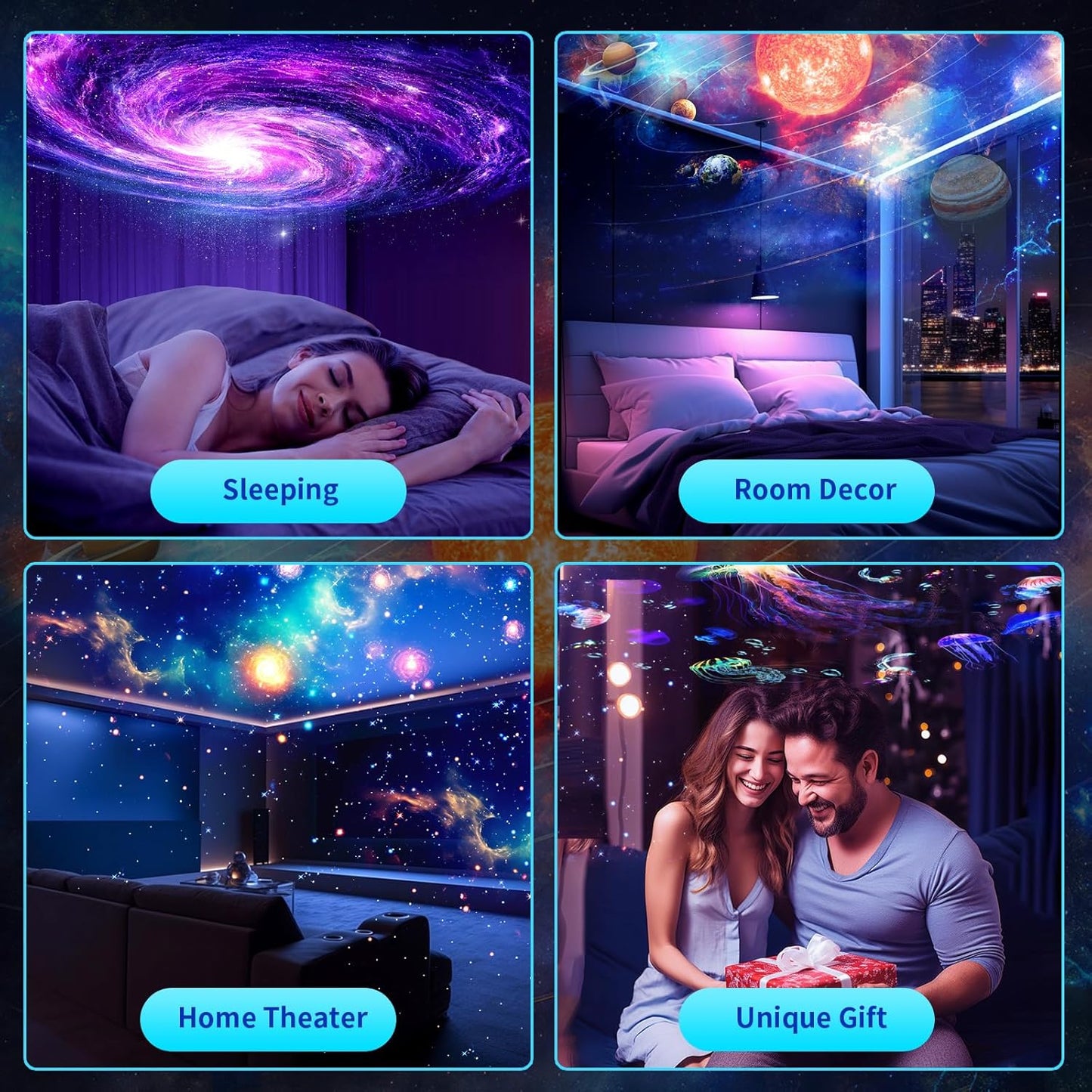 [Newest 8th Gen Planetarium Projector] Galaxy Projector(White), HD Brighter Wider Projection Planetarium Star Projector with 7-Color Night Light Realistic Starry Sky Space Solar System Moon Nebula for Bedroom Ceiling Room Decor